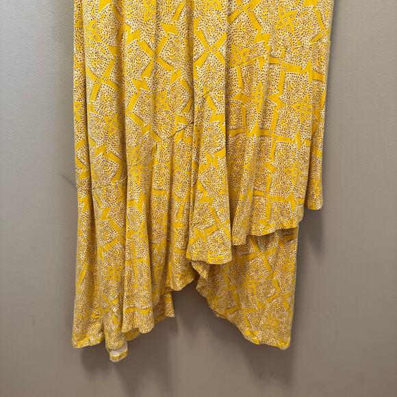Maeve Size Medium V Neck Fete Midi Dress Handkerchief Hem Yellow Floral Summer - Picture 4 of 9